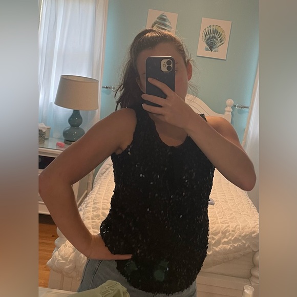 Javier Simorra Collection Tank Top with black sequins and 3 buttons - Picture 2 of 3